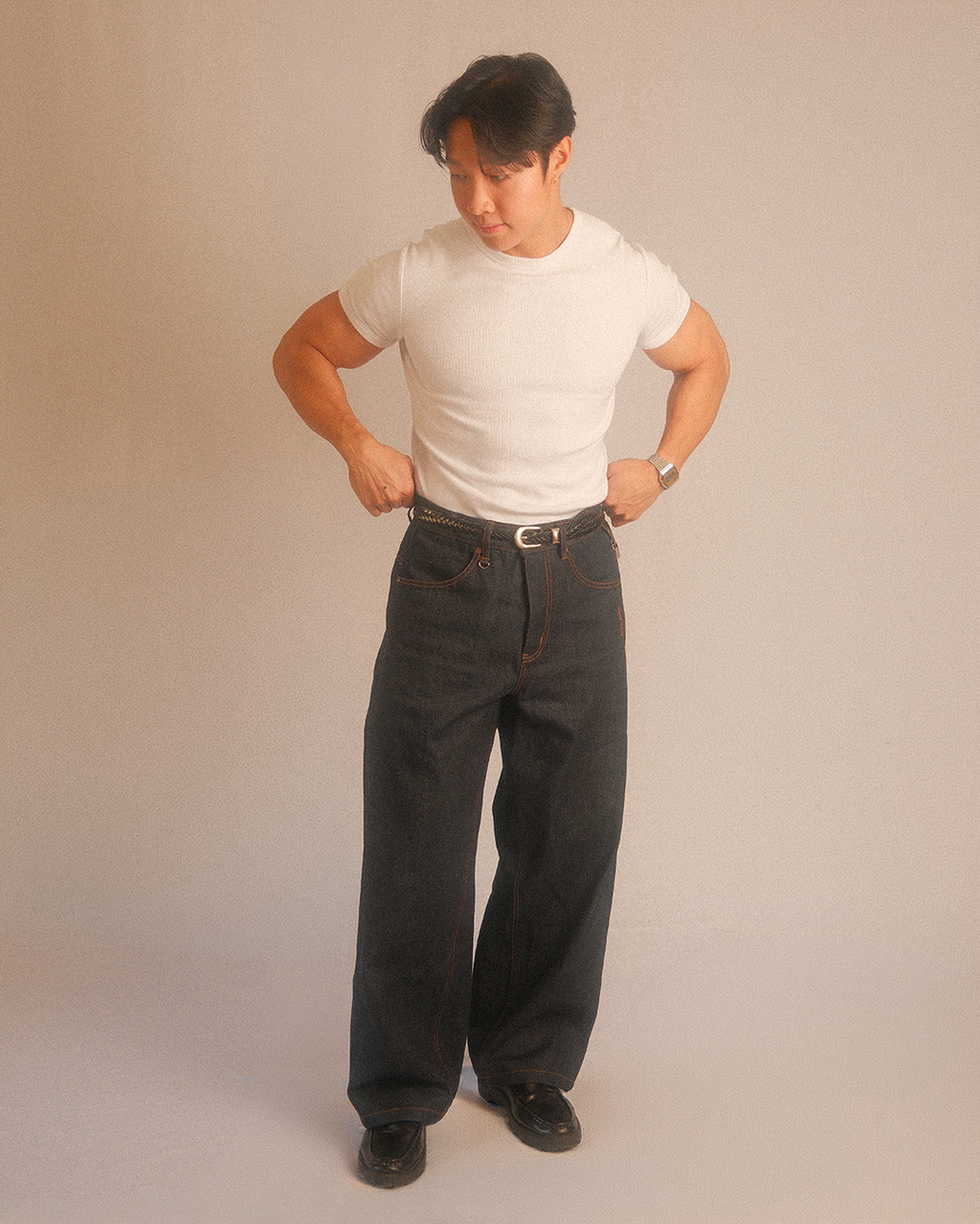 denim wide pants - selvedge blue