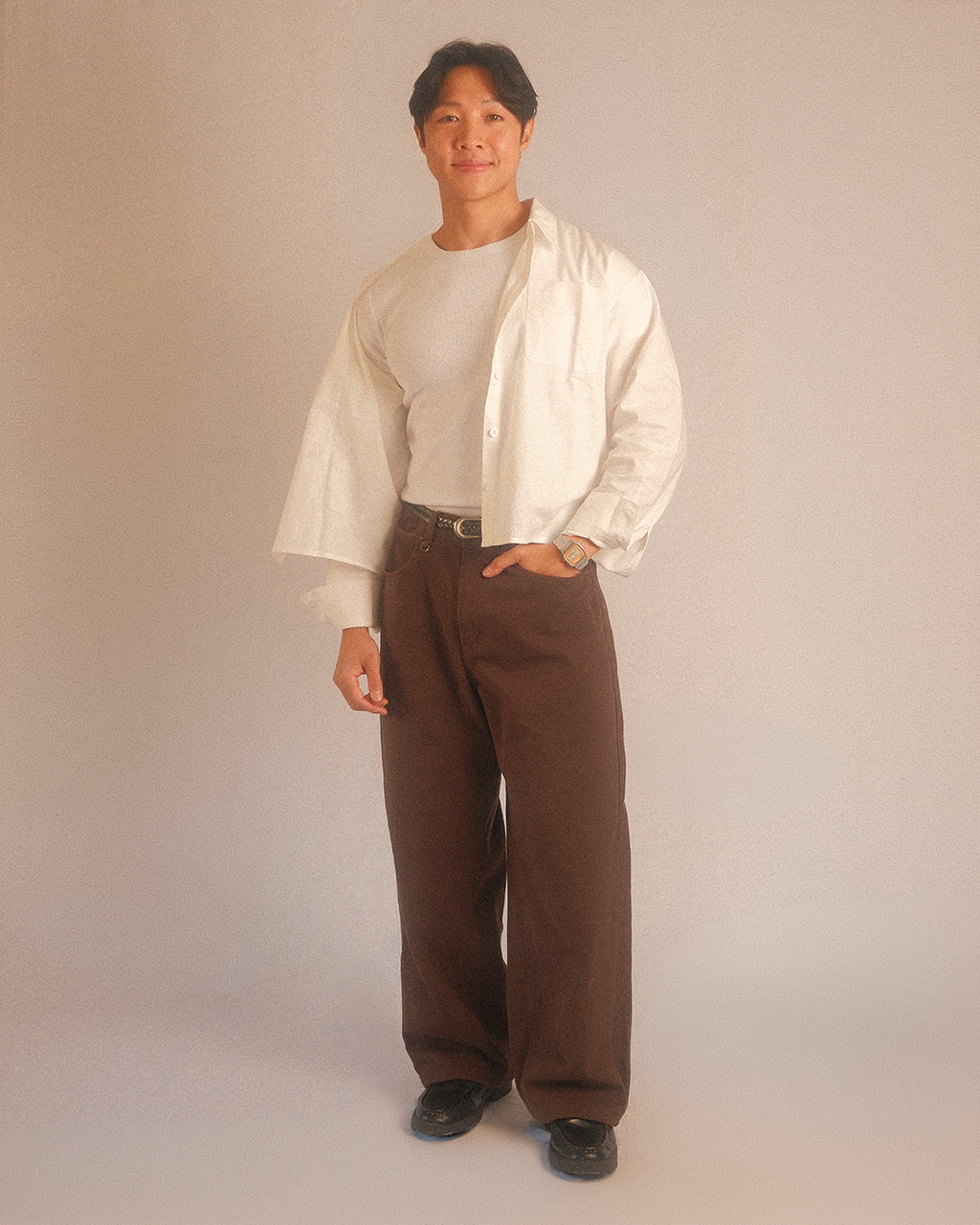 denim wide pants - oak brown