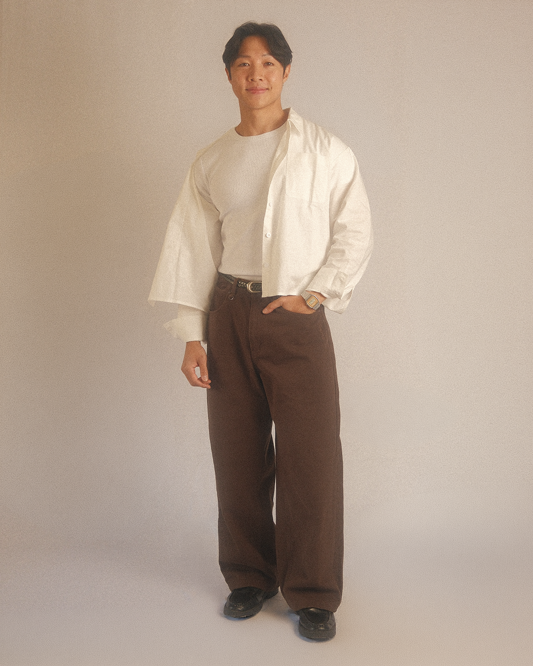 denim wide pants - oak brown