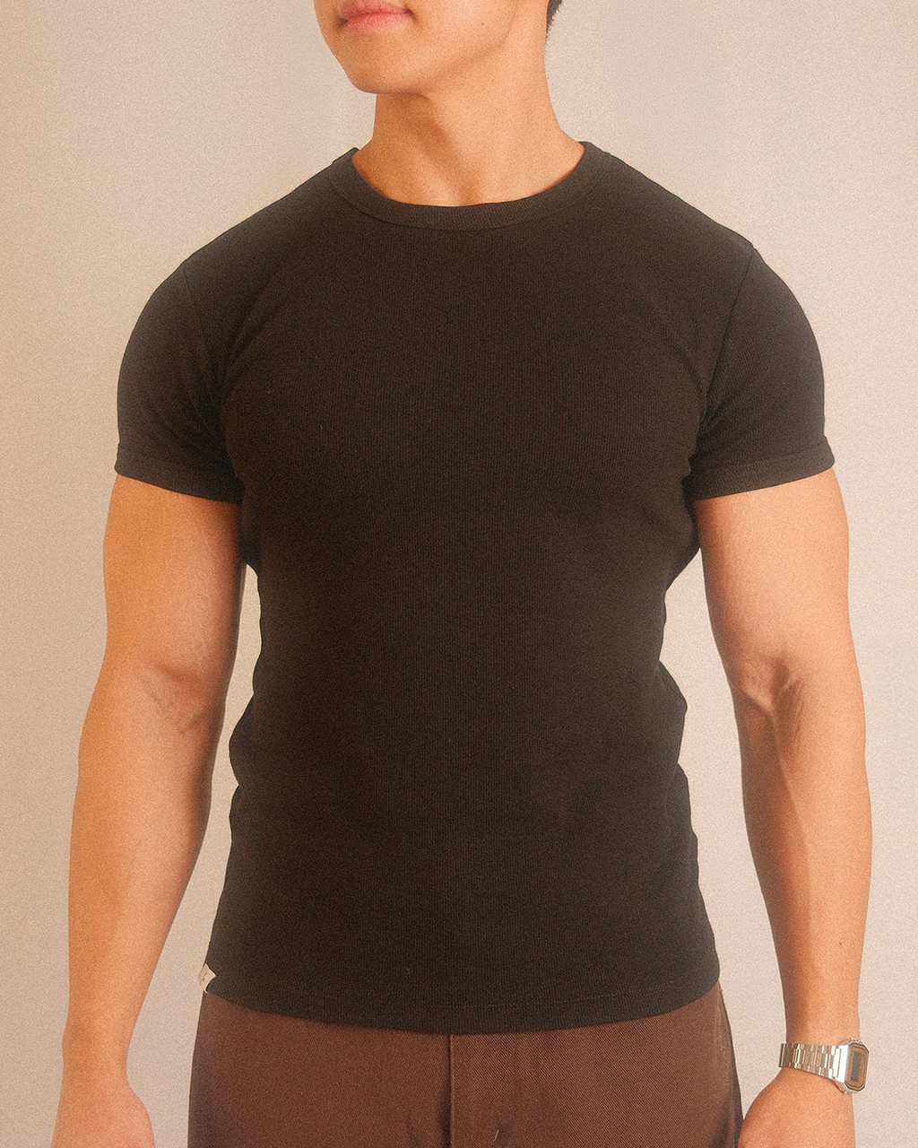 essentials ribbed tee - black