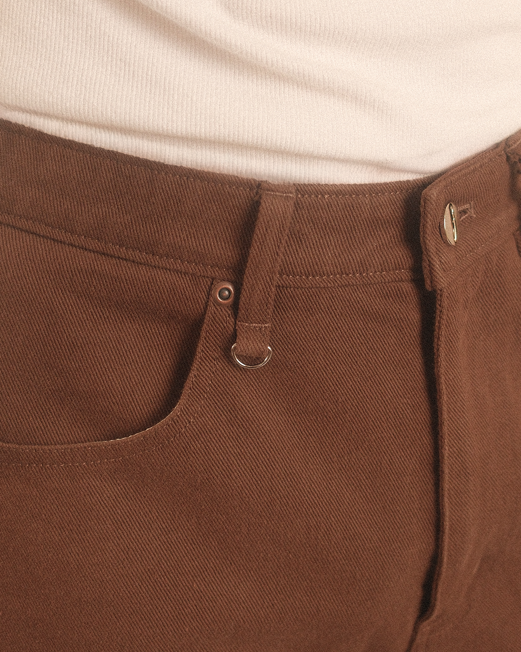 denim wide pants - oak brown