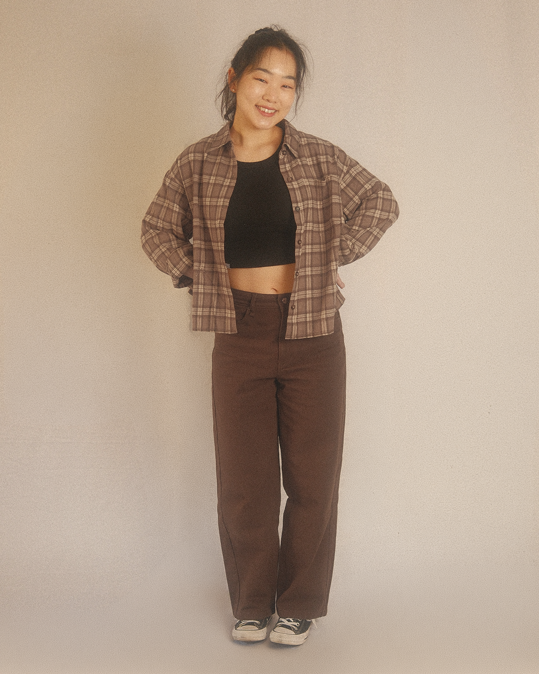 denim wide pants - oak brown