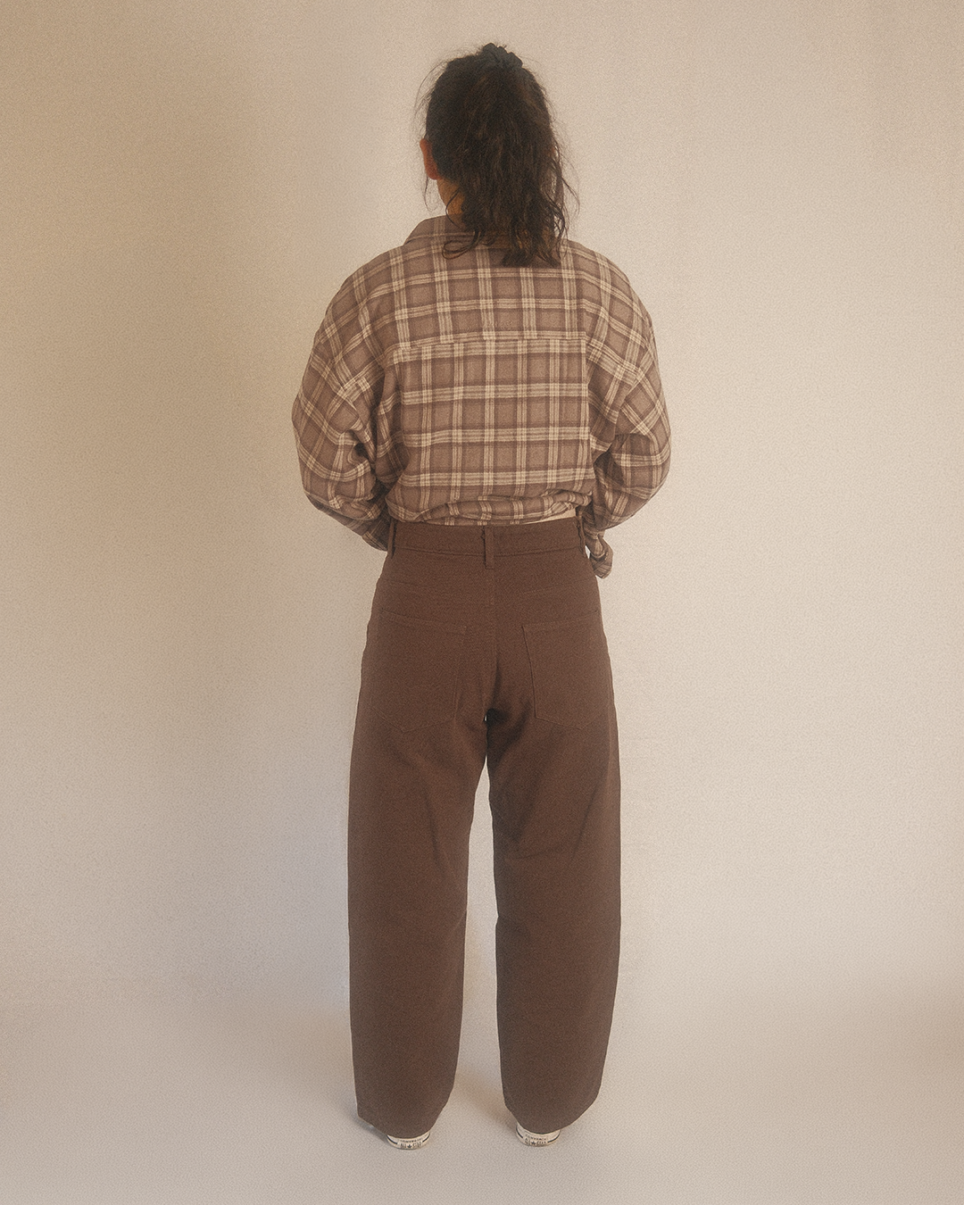 denim wide pants - oak brown